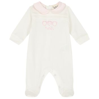 Baby Girls Ivory & Pink Babygrow