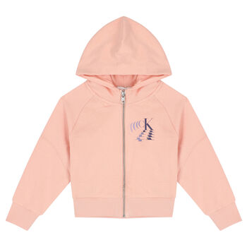 Girls Pink Logo Hooded Zip-Up Top