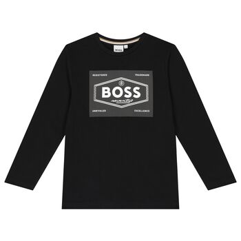 Boys Black Logo Long Sleeve Top