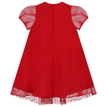 Girls Red Chiffon & Tulle Sequin Dress