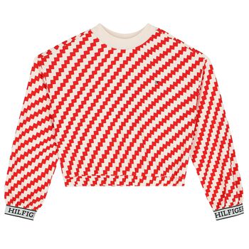 Girls Ivory & Red Zigzag Striped Sweatshirt