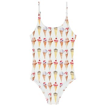 Girls White Ice Cream Swimsuit