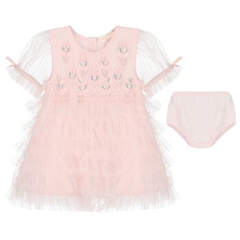 Younger Girls Pink Embellished Tulle Dress Set
