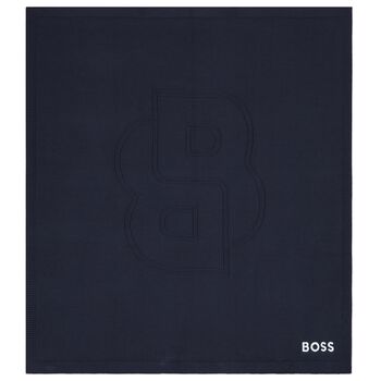 Baby Boys Navy Blue Logo Knit Blanket