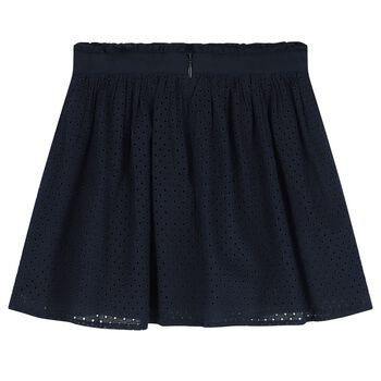 Girls Navy Blue Broderie Anglaise Skirt