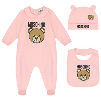 Baby Girls Pink Teddy Bear Logo Babygrow Gift Set