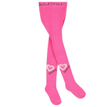 Girls Pink Logo Heart Tights