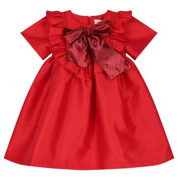 Girls Red Bow Satin Dress