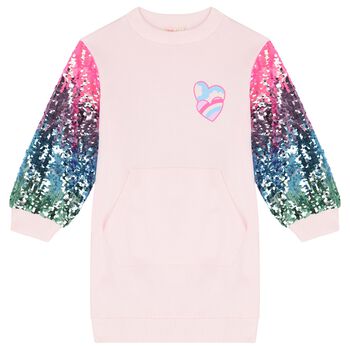 Girls Pink Sequin Sweatshirt Dress