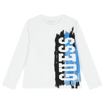 Boys White Logo Long Sleeve Top