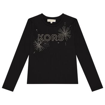 Girls Black Logo Long Sleeve Top