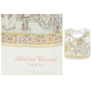 Baby Girls Ivory & Pink Carousel Swaddle & Bib Gift Set