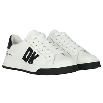 White & Black Leather Logo Trainers