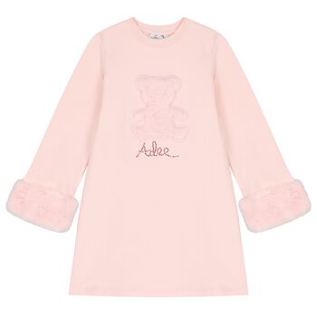 Girls Pink Logo Faux fur Dress