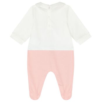 White & Pink Teddy Bear Logo Babygrow
