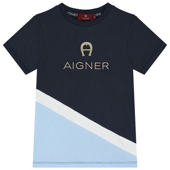 Boys Navy Blue & Blue Logo T-Shirt