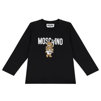 Black Teddy Bear Logo Long Sleeve Top