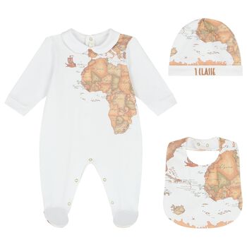 White & Beige Geo Map Babygrow Set