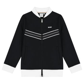 Boys Black Logo Zip Up Top