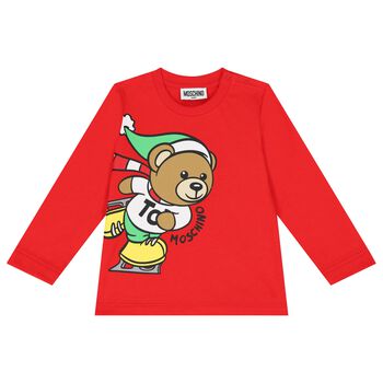 Red Teddy Bear Logo Long Sleeve Top