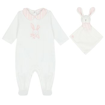 Baby Girls White & Pink Rabbit Babygrow Giftset