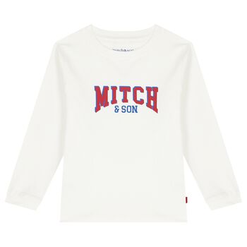 Boys White Logo Long Sleeve Top