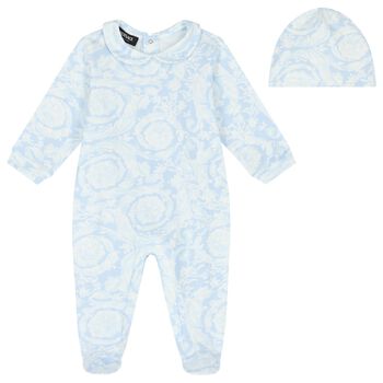 Baby Boys Blue & Ivory Barocco Babygrow Gift Set
