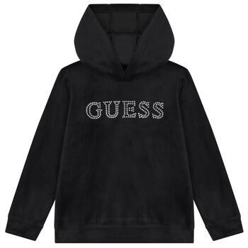 Girls Black Logo Hooded Top